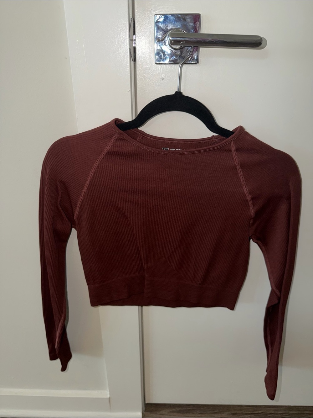 Ribbed Long-Sleeve Crop Top in Deep Brown